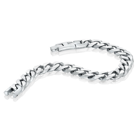 Stainless Steel Matte Center + Polished Edge Curb Link Bracelet // 8mm // Silver