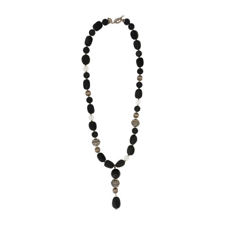 Mario Buccellati 925 Silver Onyx + Rocca Crystal Necklace // Pre-Owned