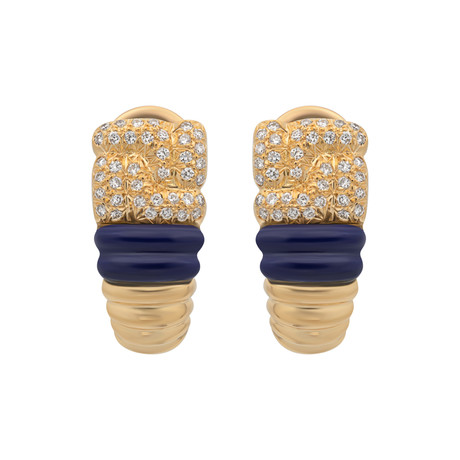 Boucheron 18k Yellow Gold Diamond Lapis Earrings // Pre-Owned