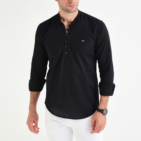 Button Down Shirt + Hood // Black (M)