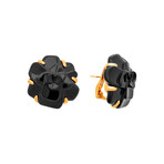Chanel 18k Yellow Gold Camelia Onyx Earrings // Pre-Owned