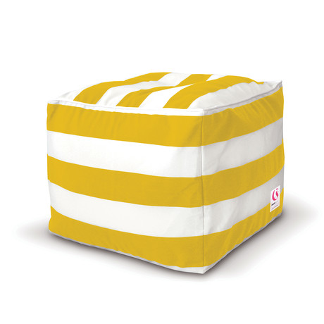 St. Tropez // Indoor + Outdoor Square Ottoman Bean Bag // Yellow + White Striped