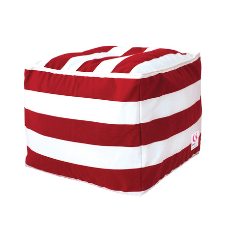 St. Tropez // Indoor + Outdoor Square Ottoman Bean Bag // Red + White Striped