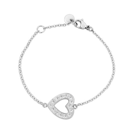CZ Heart Stainless Steel Bracelet // White