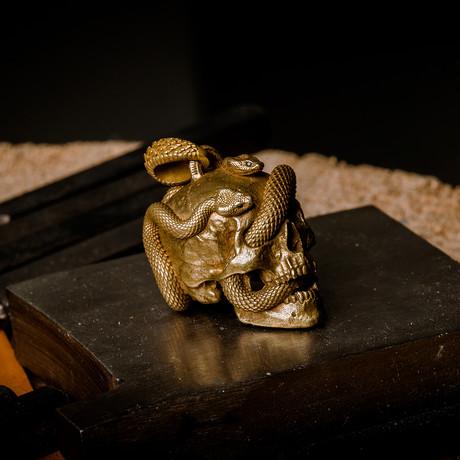 Skull with Vipers // Keyring // Brass