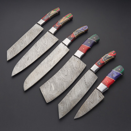 Chef Knives // Set of 6 Pieces // Stainless Steel Bolster + PakkaWood