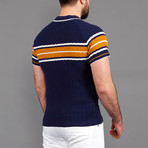 Devin Striped Polo Shirt // Dark Blue (S)