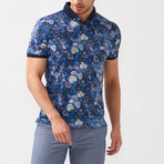 Julian Flower Pattern Polo Shirt // Dark Blue (S)