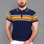 Devin Striped Polo Shirt // Dark Blue (S)