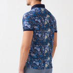 Julian Flower Pattern Polo Shirt // Dark Blue (S)