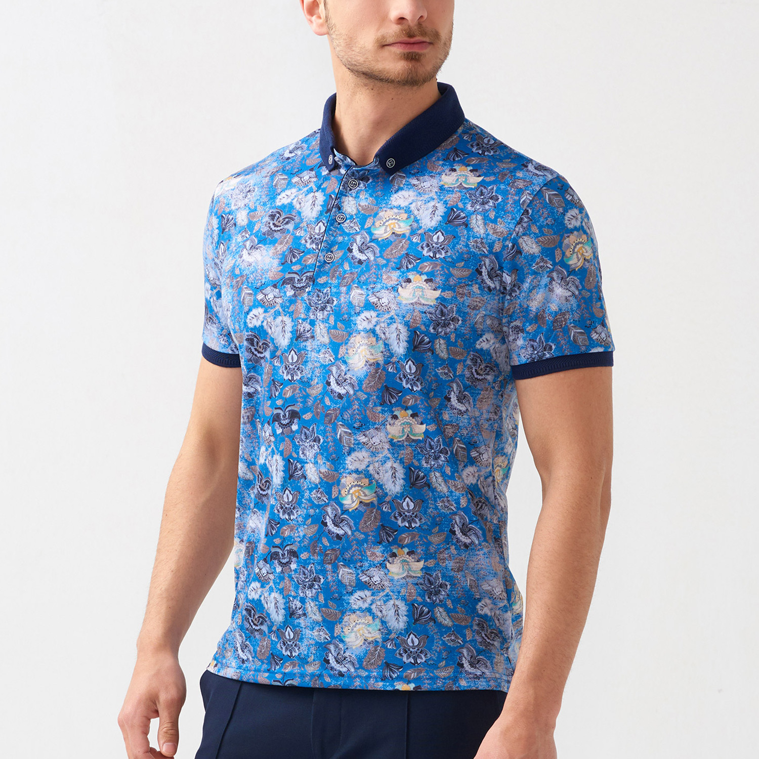 Dyson Flower Pattern Polo Shirt // Sax (L) - Clearance: Tops - Touch of ...