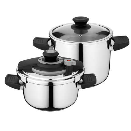 BergHOFF Essentials 2Pc 18/10 Stainless Steel Pressure Cooker Set 7.4 Qt & 4.2Qt