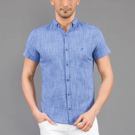 Jessie Linen Button Up Shirt // Blue (S)