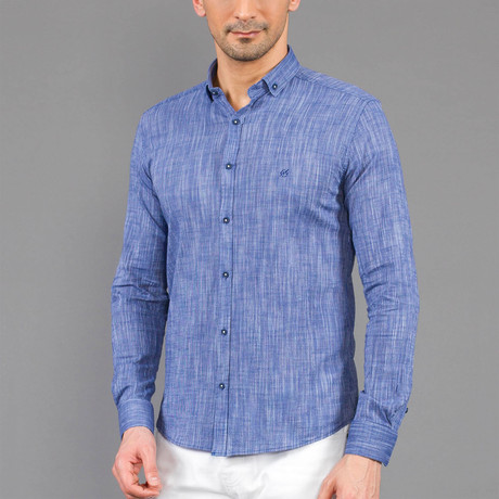 Marco Linen Button Up Shirt // Dark Blue (XL)