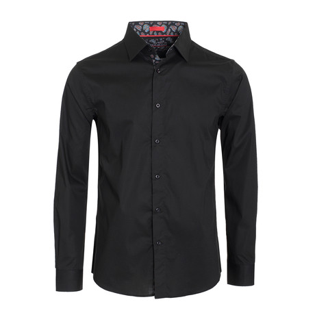 Solid Cotton-Stretch Long Sleeve Shirt // Black (M)