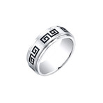 Greek Key Spinner Ring // Silver + Black (9)