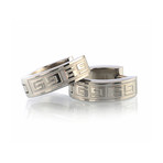 Greek Key Design Huggie Earrings // Silver