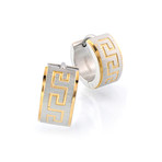 Greek Key Design Huggie Earrings // Silver + Gold