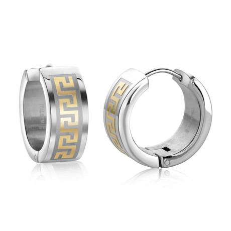 Greek Key Huggies // Silver + Gold