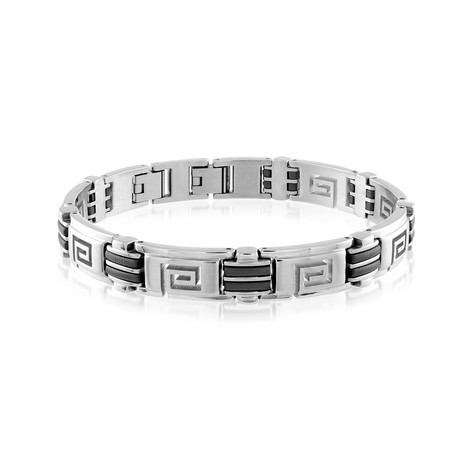 Greek Key Link Bracelet // Silver + Black