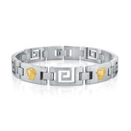 Lion Head Greek Key Bracelet // Silver + Gold