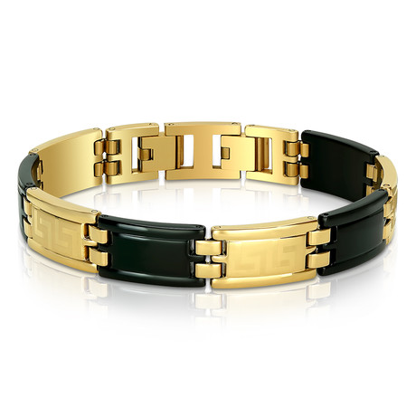 Two-Tone Greek Key Laser Bracelet // Gold + Black