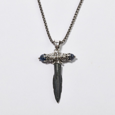 Ancient Greek Arrowhead // Silver & Sapphire Pendant