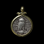 Athens Greece // Large Silver Coin In Gold Bezel // Athena & Owl