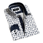 Reversible Cuff Long-Sleeve Button-Down Shirt // White + Navy Blue (XL)