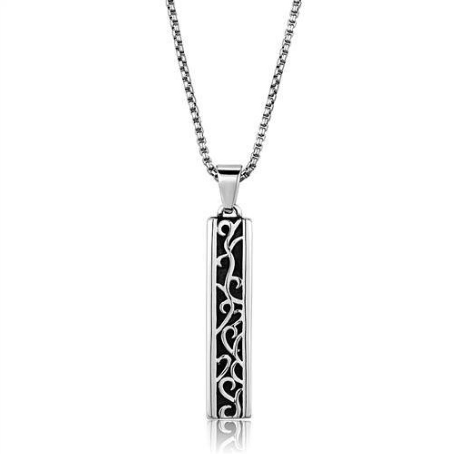 Vine Design Stick Pendant + Chain // Silver + Black - Phoenix Jewelry ...