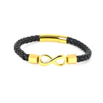 Dell Arte // Gebnune Leather  Bracelet + Gold Plated  Infinity Sigh  //Gold + Black