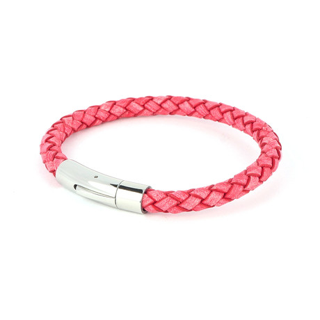 Jean Claude Jewelry // Leather + Steel Bracelet // Coral Red