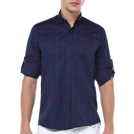 Chandler Button-Up Shirt // Dark Blue + Burgundy (3X-Large)