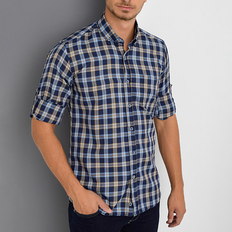 Oscar Button-Up Shirt // Dark Blue + Brown (3X-Large)