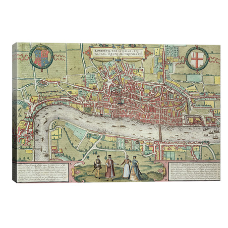 Map of London, from 'Civitates Orbis Terrarum' // Georg Braun // Joris Hoefnagel (40"W x 26"H x 1.5"D)