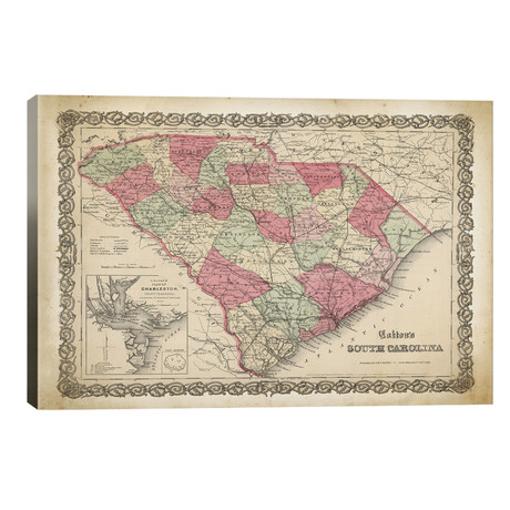 South Carolina Map, 1865 // PatentPrintStore (40"W x 26"H x 1.5"D)