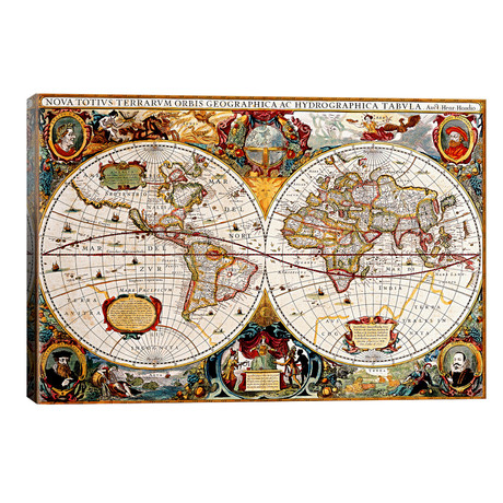 Antique Double Hemisphere Map of The World (Hondius, Henricus c 1630) // Unknown Artist