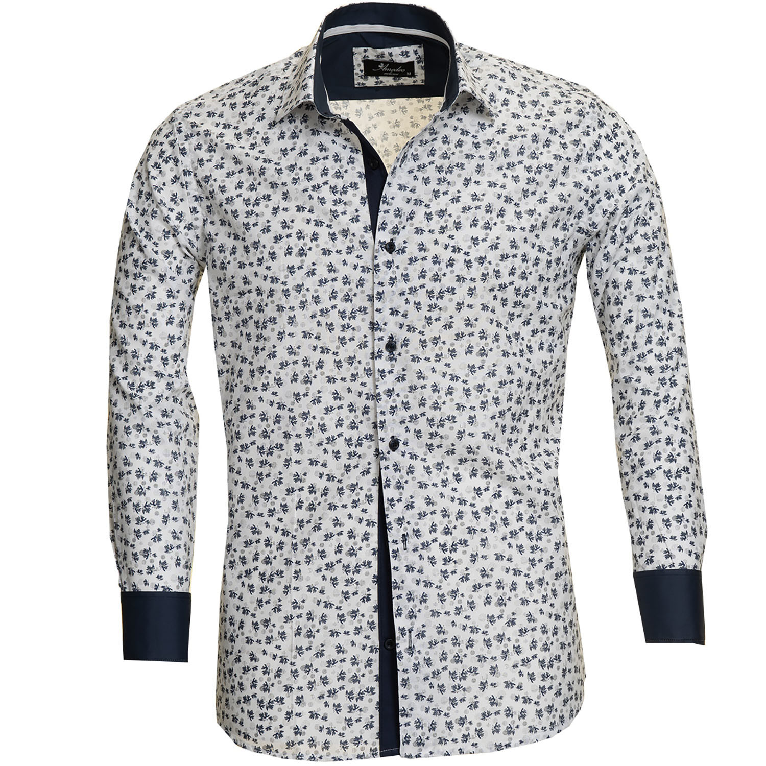 Reversible Cuff Long-Sleeve Button-Down Shirt // White + Navy Blue (S ...