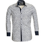 Reversible Cuff Long-Sleeve Button-Down Shirt // White + Navy Blue (M)