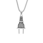 Simulated Diamond Plug Pendant Necklace // Silver