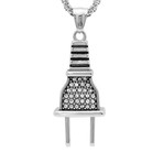 Simulated Diamond Plug Pendant Necklace // Silver