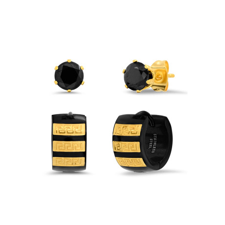 Studs + Greek Key Huggie Earrings Set // Yellow + Black