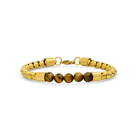 Box Chain + Tiger Eye Beaded Bracelet // Yellow + Brown