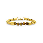 Box Chain + Tiger Eye Beaded Bracelet // Yellow + Brown