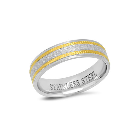 Two-Tone Sandblasted Inlay Ring // White + Yellow (Size 9)