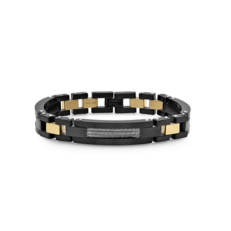 Two-Tone Link + Cable Wire Inlay Bracelet // Black + Gold