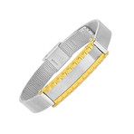 Two-Tone Mesh + Bicycle Chain ID Bracelet // White + Yellow