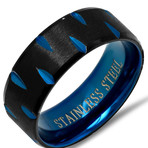 Two-Tone Stainless Steel Brushed Ring // Blue + Black (Size 9)