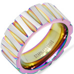Stainless Steel Indented Ring // Multicolor (Size 9)