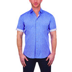 Galileo Broken Line Short Sleeve Dress Shirt // Blue (L)